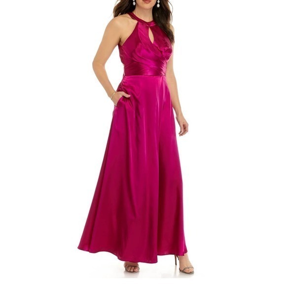NEW Prom Dress Satin Formal Bridesmaid Homecoming Dance Long Pink Purple Fuchsia - Picture 1 of 8